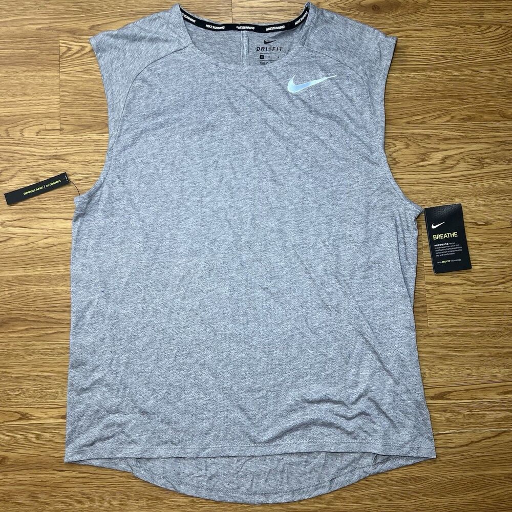 Nike Running Shirt Mens Sz M Grey Tank Top Dri-Fit Breathe Sleeveless Athletic